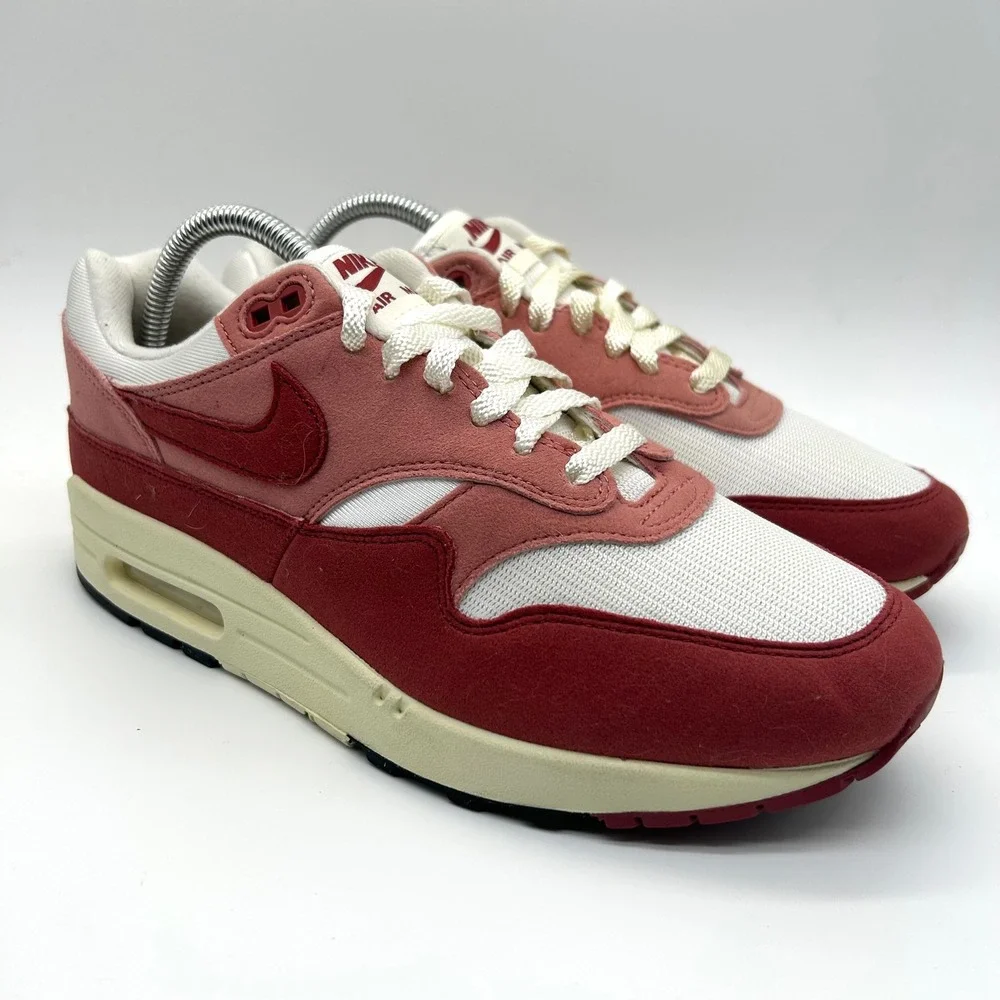 Nike Air Max 1 Shoes Womens 10 Pink Red Stardus Suede Mesh Retro Sneakers